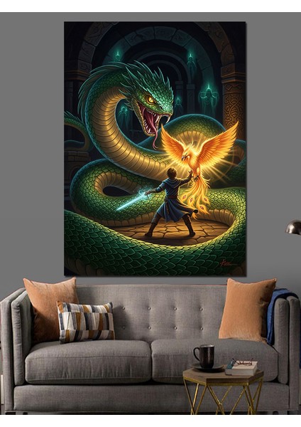 Ejderha Yılan ve Anka Kuşu Sanat Dekoratif Kanvas - Mdf Ahşap Tablo indirimleri