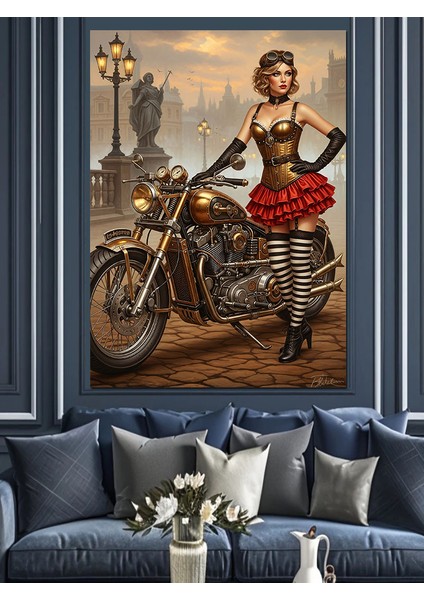 Motor Üstünde Seksi Kadın Dekoratif Kanvas - Mdf Ahşap Tablo modelleri