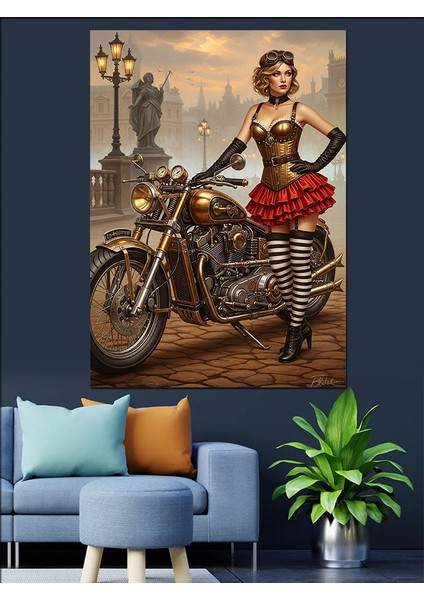 Motor Üstünde Seksi Kadın Dekoratif Kanvas - Mdf Ahşap Tablo indirimleri