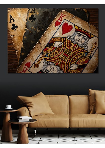 Eskitilmiş Iskambil Kağıtları Kupa Kralı Dekoratif Kanvas - Mdf Ahşap Tablo fiyatları