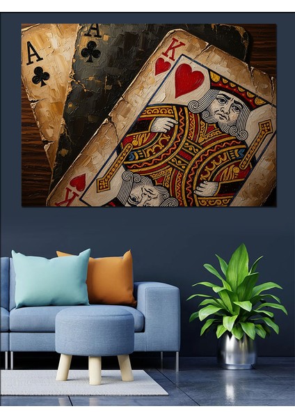 Eskitilmiş Iskambil Kağıtları Kupa Kralı Dekoratif Kanvas - Mdf Ahşap Tablo modelleri