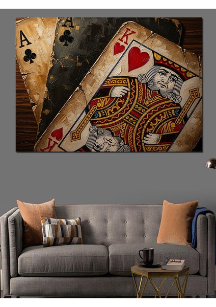 Eskitilmiş Iskambil Kağıtları Kupa Kralı Dekoratif Kanvas - Mdf Ahşap Tablo fırsatları