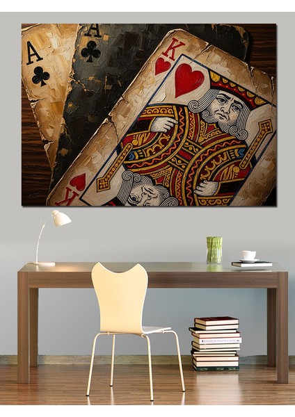Eskitilmiş Iskambil Kağıtları Kupa Kralı Dekoratif Kanvas - Mdf Ahşap Tablo indirimleri