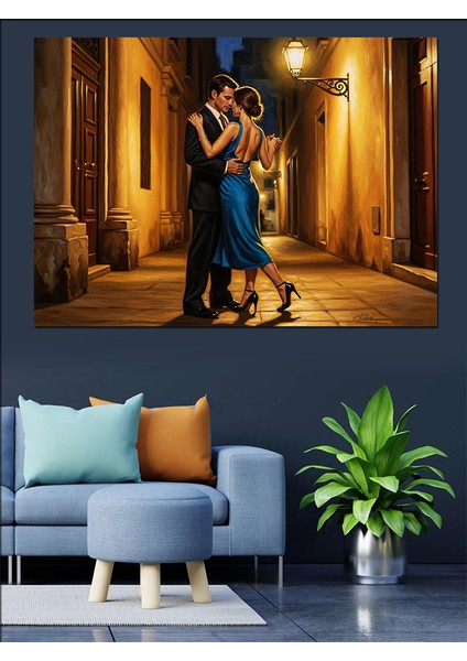 Sokakta Dans Eden Aşık Çift Dekoratif Kanvas - Mdf Ahşap Tablo