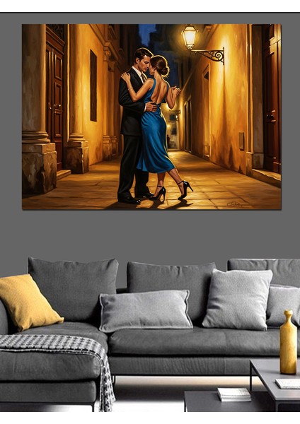 Sokakta Dans Eden Aşık Çift Dekoratif Kanvas - Mdf Ahşap Tablo fırsatları