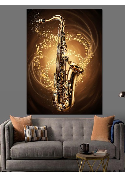 Altın Işıkta Parlayan Saksafon Dekoratif Kanvas - Mdf Ahşap Tablo