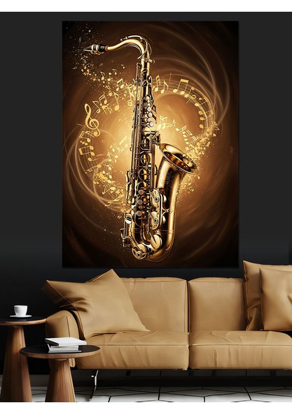 Altın Işıkta Parlayan Saksafon Dekoratif Kanvas - Mdf Ahşap Tablo modelleri