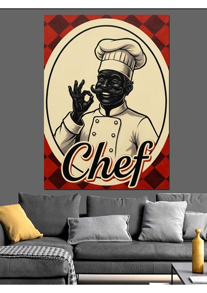 Şef Aşçı Bıyıklı Baret Dekoratif Kanvas - Mdf Ahşap Tablo fiyatları