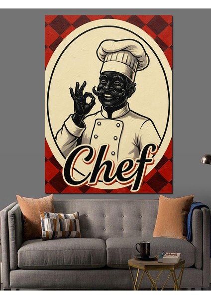 Şef Aşçı Bıyıklı Baret Dekoratif Kanvas - Mdf Ahşap Tablo modelleri