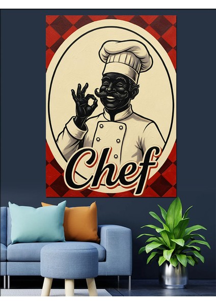 Şef Aşçı Bıyıklı Baret Dekoratif Kanvas - Mdf Ahşap Tablo fırsatları