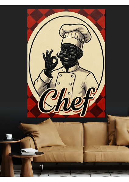 Şef Aşçı Bıyıklı Baret Dekoratif Kanvas - Mdf Ahşap Tablo indirimleri