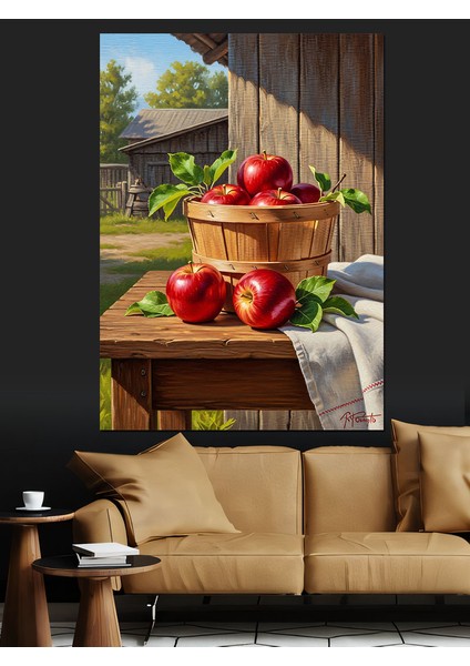 Sepet Elmalar Kırsal Manzara Dekoratif Kanvas - Mdf Ahşap Tablo modelleri