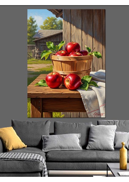 Sepet Elmalar Kırsal Manzara Dekoratif Kanvas - Mdf Ahşap Tablo indirimleri