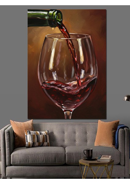 Şarap Kadehi Kırmızı Damla Dekoratif Kanvas - Mdf Ahşap Tablo