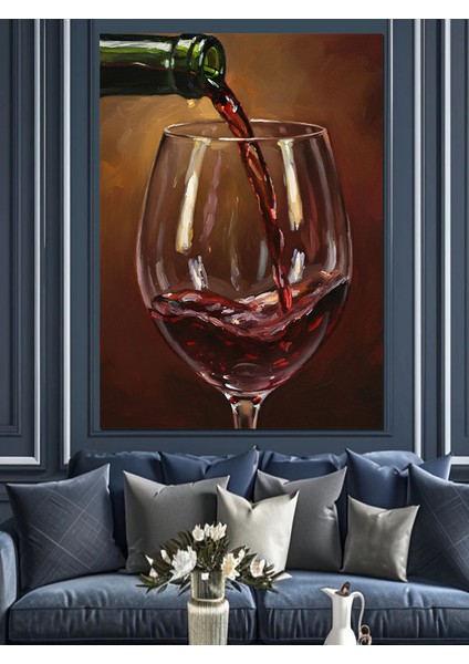 Şarap Kadehi Kırmızı Damla Dekoratif Kanvas - Mdf Ahşap Tablo fırsatları
