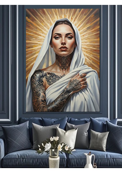 Örtülü Dövmeli Kadın Dekoratif Kanvas - Mdf Ahşap Tablo