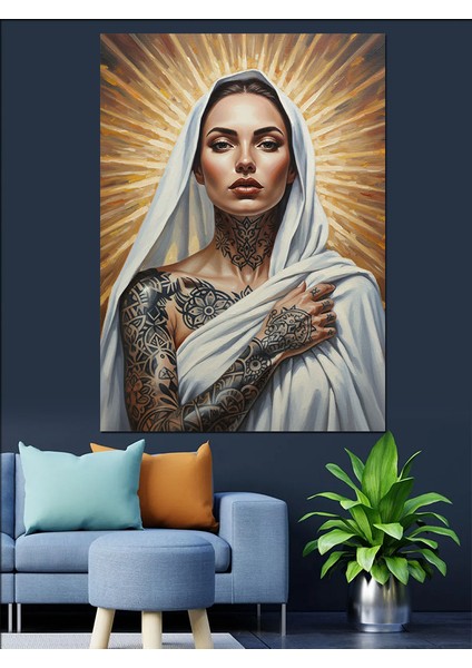 Örtülü Dövmeli Kadın Dekoratif Kanvas - Mdf Ahşap Tablo modelleri
