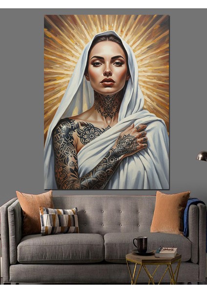 Örtülü Dövmeli Kadın Dekoratif Kanvas - Mdf Ahşap Tablo fırsatları