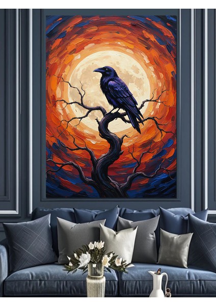 Dolunay Altında Karga Kuş Dekoratif Kanvas - Mdf Ahşap Tablo fiyatları