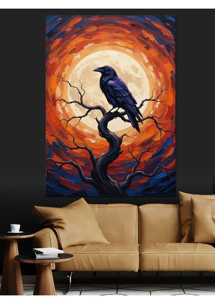 Dolunay Altında Karga Kuş Dekoratif Kanvas - Mdf Ahşap Tablo modelleri