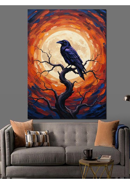 Dolunay Altında Karga Kuş Dekoratif Kanvas - Mdf Ahşap Tablo indirimleri