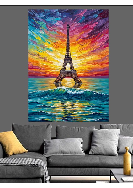 Eyfel Kulesi Gün Batımı Dekoratif Kanvas - Mdf Ahşap Tablo