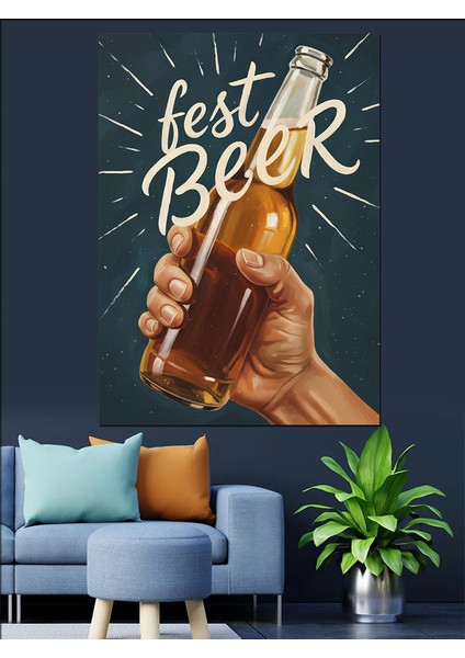 Bira Içen El Işareti Dekoratif Kanvas - Mdf Ahşap Tablo