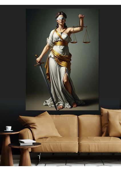 Terazi Tutan Kadın Adalet Heykeli Dekoratif Kanvas - Mdf Ahşap Tablo fiyatları