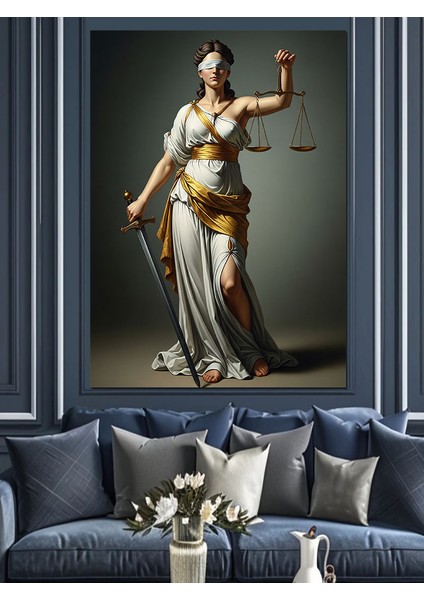 Terazi Tutan Kadın Adalet Heykeli Dekoratif Kanvas - Mdf Ahşap Tablo modelleri