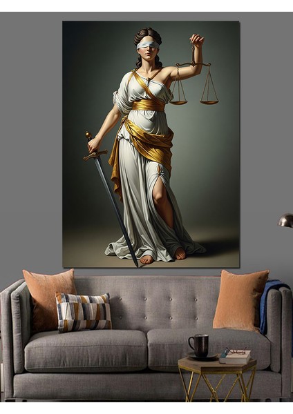 Terazi Tutan Kadın Adalet Heykeli Dekoratif Kanvas - Mdf Ahşap Tablo indirimleri