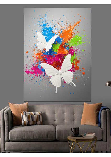 Soyut Suluboya Sıçraması Renk Kelebek Dekoratif Kanvas - Mdf Ahşap Tablo fiyatları