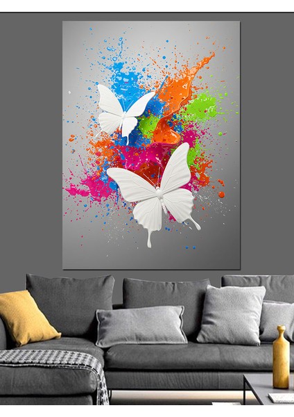 Soyut Suluboya Sıçraması Renk Kelebek Dekoratif Kanvas - Mdf Ahşap Tablo modelleri