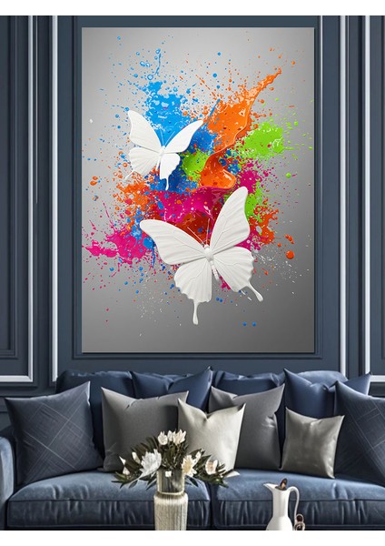 Soyut Suluboya Sıçraması Renk Kelebek Dekoratif Kanvas - Mdf Ahşap Tablo fırsatları