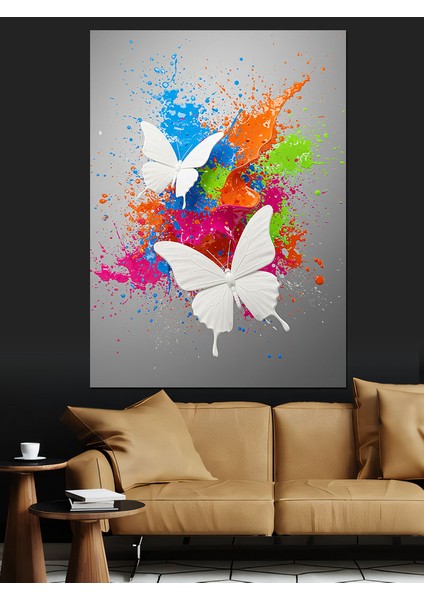 Soyut Suluboya Sıçraması Renk Kelebek Dekoratif Kanvas - Mdf Ahşap Tablo indirimleri