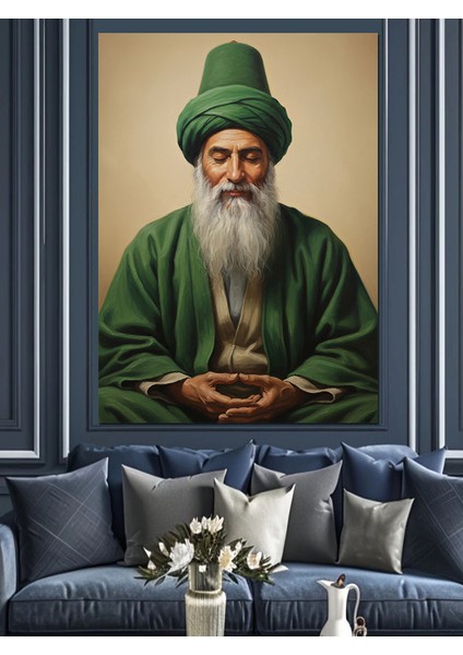 Yeşil Şapkalı Yaşlı Derviş Adam Dekoratif Kanvas - Mdf Ahşap Tablo