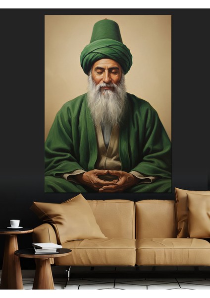 Yeşil Şapkalı Yaşlı Derviş Adam Dekoratif Kanvas - Mdf Ahşap Tablo fiyatları