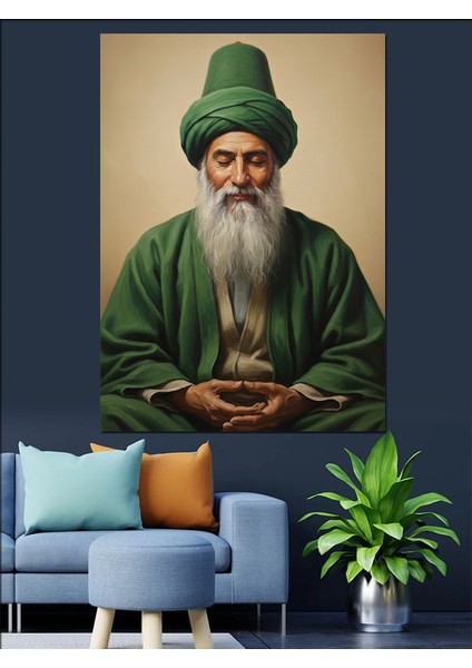 Yeşil Şapkalı Yaşlı Derviş Adam Dekoratif Kanvas - Mdf Ahşap Tablo modelleri