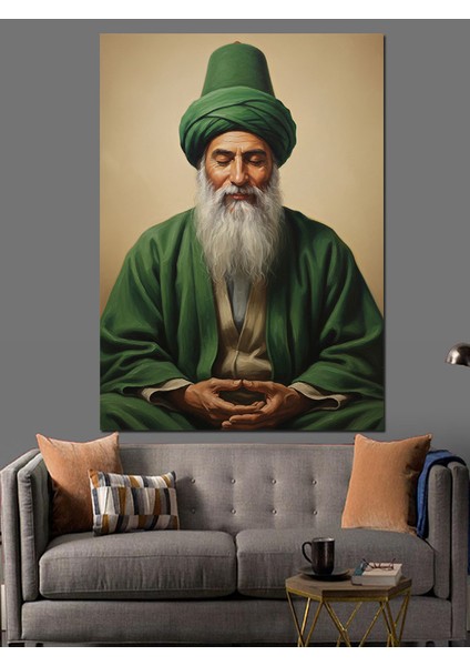 Yeşil Şapkalı Yaşlı Derviş Adam Dekoratif Kanvas - Mdf Ahşap Tablo fırsatları