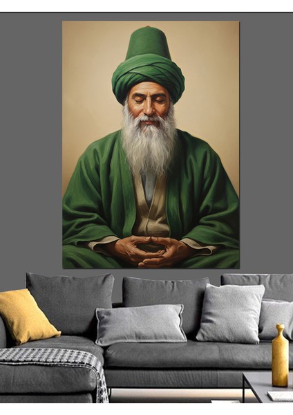 Yeşil Şapkalı Yaşlı Derviş Adam Dekoratif Kanvas - Mdf Ahşap Tablo indirimleri