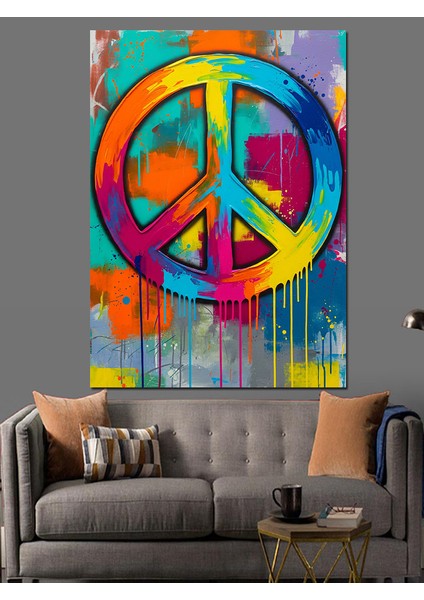 Barış Sembolü Soyut Desen Dekoratif Kanvas - Mdf Ahşap Tablo