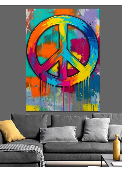 Barış Sembolü Soyut Desen Dekoratif Kanvas - Mdf Ahşap Tablo fiyatları