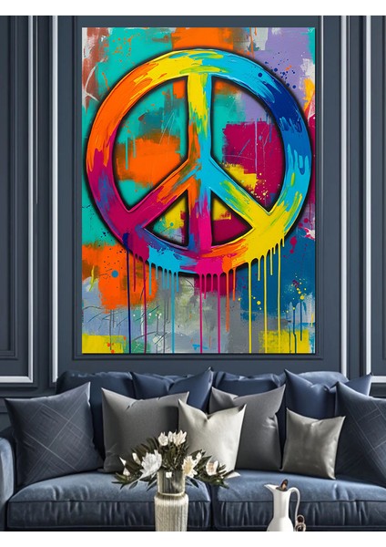 Barış Sembolü Soyut Desen Dekoratif Kanvas - Mdf Ahşap Tablo modelleri