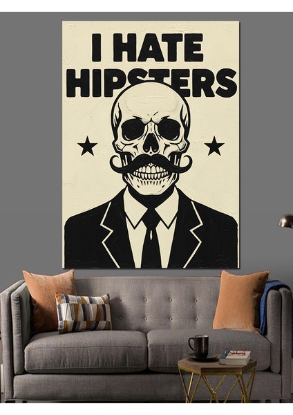Kurukafa Bıyık Nefret Yazısı Dekoratif Kanvas - Mdf Ahşap Tablo