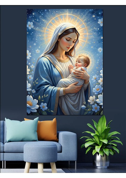 Bebek Tutan Meryem Ana Dekoratif Kanvas - Mdf Ahşap Tablo fiyatları