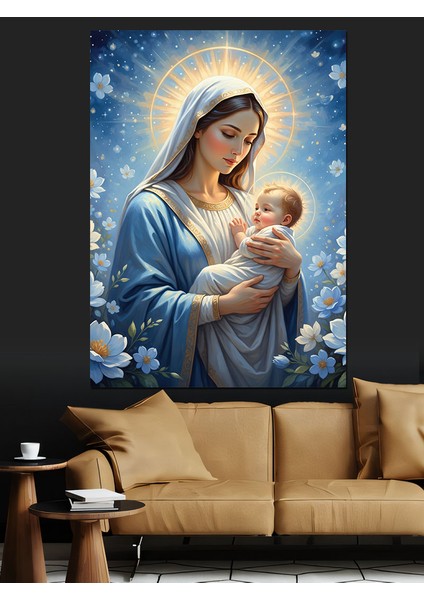 Bebek Tutan Meryem Ana Dekoratif Kanvas - Mdf Ahşap Tablo modelleri