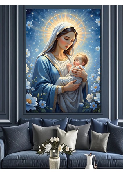 Bebek Tutan Meryem Ana Dekoratif Kanvas - Mdf Ahşap Tablo fırsatları