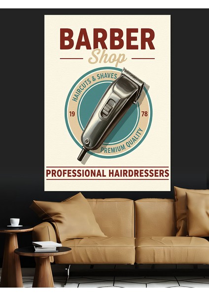 Klasik Berber Dükkanı Logosu Dekoratif Kanvas - Mdf Ahşap Tablo