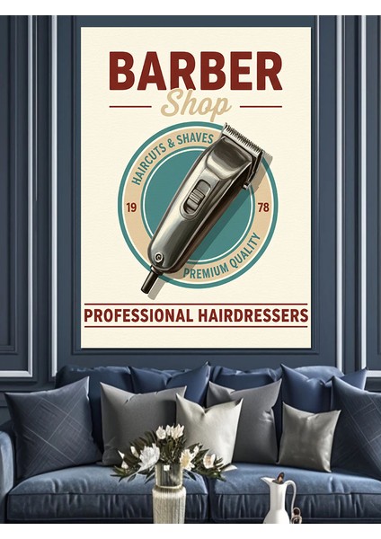 Klasik Berber Dükkanı Logosu Dekoratif Kanvas - Mdf Ahşap Tablo fiyatları