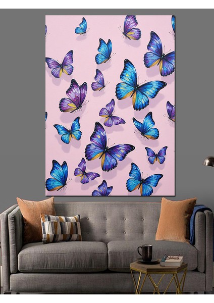 Mavi Kelebekler Uçuş Sanatı Dekoratif Kanvas - Mdf Ahşap Tablo fiyatları