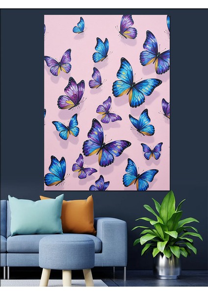 Mavi Kelebekler Uçuş Sanatı Dekoratif Kanvas - Mdf Ahşap Tablo modelleri